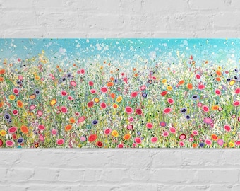 Jackson Pollock inspired | Flower field Painting on Canvas | Abstract Original Wildflower Meadow Artwork | Botanical Wall Art | 40cmx100 cm