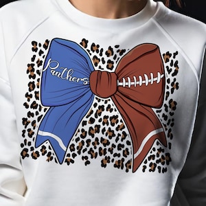 Panthers Football Bow Leopard Print Png, Coquette Aesthetic Design Png, Coquette Bow Football, Panthers School Spirit, School Pride Png