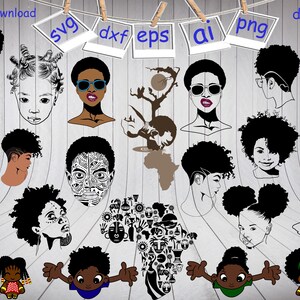 23 Afro Bundle SVG, Afro Mädchen SVG, Afrika Karte SVG, Afro Kinder SVG, Schwarze Frau SVG, Schwarze Mädchen SVG, Natürliche Haare SVG, Afro Haar