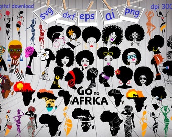 52 Afro Bundle Svg, Afro Girl Svg, Africa Map Svg, African Dancers Svg, Black Woman Svg, Black Girl Svg, Natural Hair Svg, Afro Hair Svg,