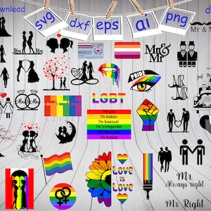 LGBT Svg Bundle , Mrs and Mrs svg, Mr and Mr Svg, Couples Svg, Lesbian Svg, Gay Svg, Couple lovers, Couple clipart, Couple silhouette