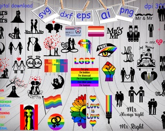 LGBT Svg Bundle , Mrs and Mrs svg, Mr and Mr Svg, Couples Svg, Lesbian Svg, Gay Svg, Couple lovers, Couple clipart, Couple silhouette