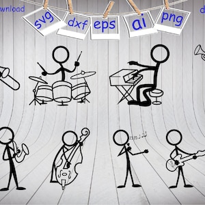 Music Bands Svg, Musical Instruments Svg, Drummer Svg, Guitar Player Svg, Trumpeter Svg, Silhouette Svg, Vector, Clipart, Cutting file