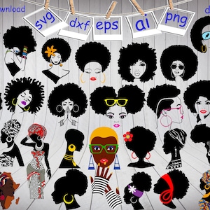 28 Afro Woman Bundle Svg, Black Woman Svg, Afro Girl Svg, Black Girl Svg, Natural Hair Svg, Afro Hair Svg, Clipart, Cut files, Png 300dpi