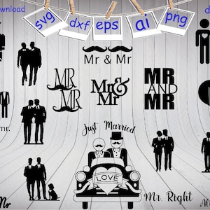 Mr and Mr SVG、ロマンチックなカップルのシルエット、カップルの svg、愛のシルエット svg、恋人同士のカップル、カップルのクリップアート、カップルのシルエット