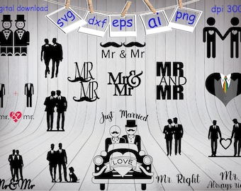 Mr and Mr Svg, Romantic Couples Silhouettes, Couple svg, Love Silhouette svg, Couple lovers, Couple clipart, Couple silhouette