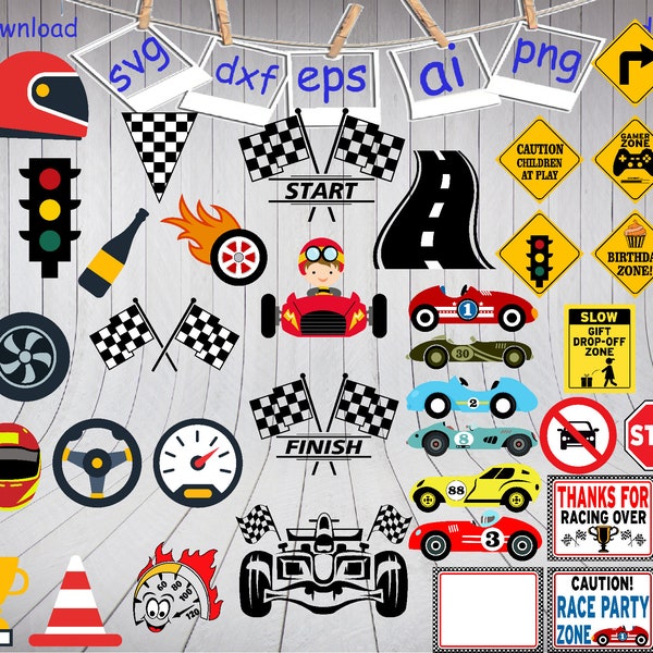 48 Race Car Birthday Party Svg Bundle, Retro Race Car Svg, Race Car Svg, Race Clipart, Print for T-shirt, clipart, Cut files, Png 300dpi