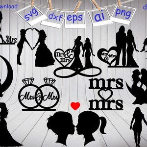 Lesbian Couples Svg , Mrs and Mrs svg, Couples Svg, Lesbian Svg, Love Silhouette Svg, Couple lovers, Couple clipart, Couple silhouette