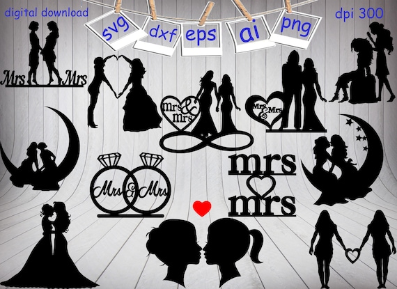 Download Romantic Couples Silhouettes Mrs And Mrs Svg Couple Svg Etsy