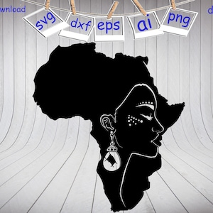 Africa Woman Silhouette Svg, Black Woman Svg, Afro Girl Svg, Black Girl Svg,print for T-shirt, clipart, Cut files SVG Eps Dxf Png 300dpi
