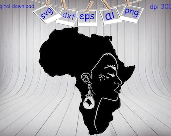 Africa Woman Silhouette Svg, Black Woman Svg, Afro Girl Svg, Black Girl Svg,print for T-shirt, clipart, Cut files SVG Eps Dxf Png 300dpi