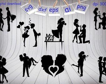 Romantic Couples Silhouettes,Couple svg,Valentines Day svg,Love Silhouette svg,Couple lovers,Mr and Mrs svg,Couple clipart,Couple silhouette