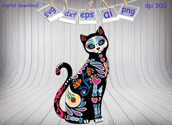 Download Sugar Skull Cat Svg File Sugar Skull Svg Dia De Los Muertos Etsy PSD Mockup Templates