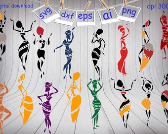 African Dancers Svg, Afro Woman Svg, Black Woman Svg, Afro Girl Svg, Black Girl Svg,print for T-shirt, clipart, printable, Cut files