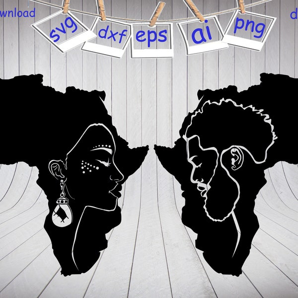 Afrika Frau Silhouette Svg, Afrika Mann Silhouette Svg, Schwarze Frau Svg, Afro Girl Svg, Black Girl Svg, Druck für T-Shirt, Clipart, Cut Dateien