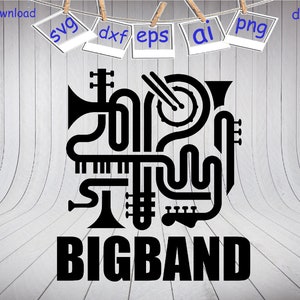 BIGBAND Svg, Music Bands Svg, Musical Instruments Svg, Drummer Svg, Trumpeter Svg, Silhouette Svg, Vector, Clipart, Cutting file