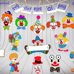 17 Circus Birthday Party Decoration SVG, Happy clown svg, carnival svg, clown clipart, circus svg, svg cut File Instant download, dxf files