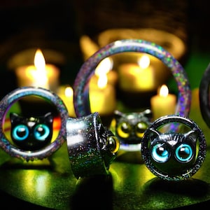 Stay PAWsitive kawaii kitty cat tunnels!  Double Flared stretcher jewelry Pair Gauges  Custom  18mm-50mm