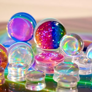 Iridescent Color-Shifting Ear Plugs: Magical Body Jewelry (6mm-50mm)