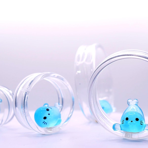 Glow-in-the-Dark Seal Resin Ear Plugs: Flared Ocean Spacer Gauges
