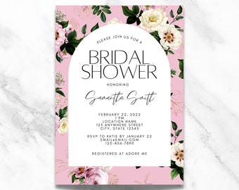 Pink Floral Bridal Shower Invitation Template, Bridal Shower Invitation EDITABLE