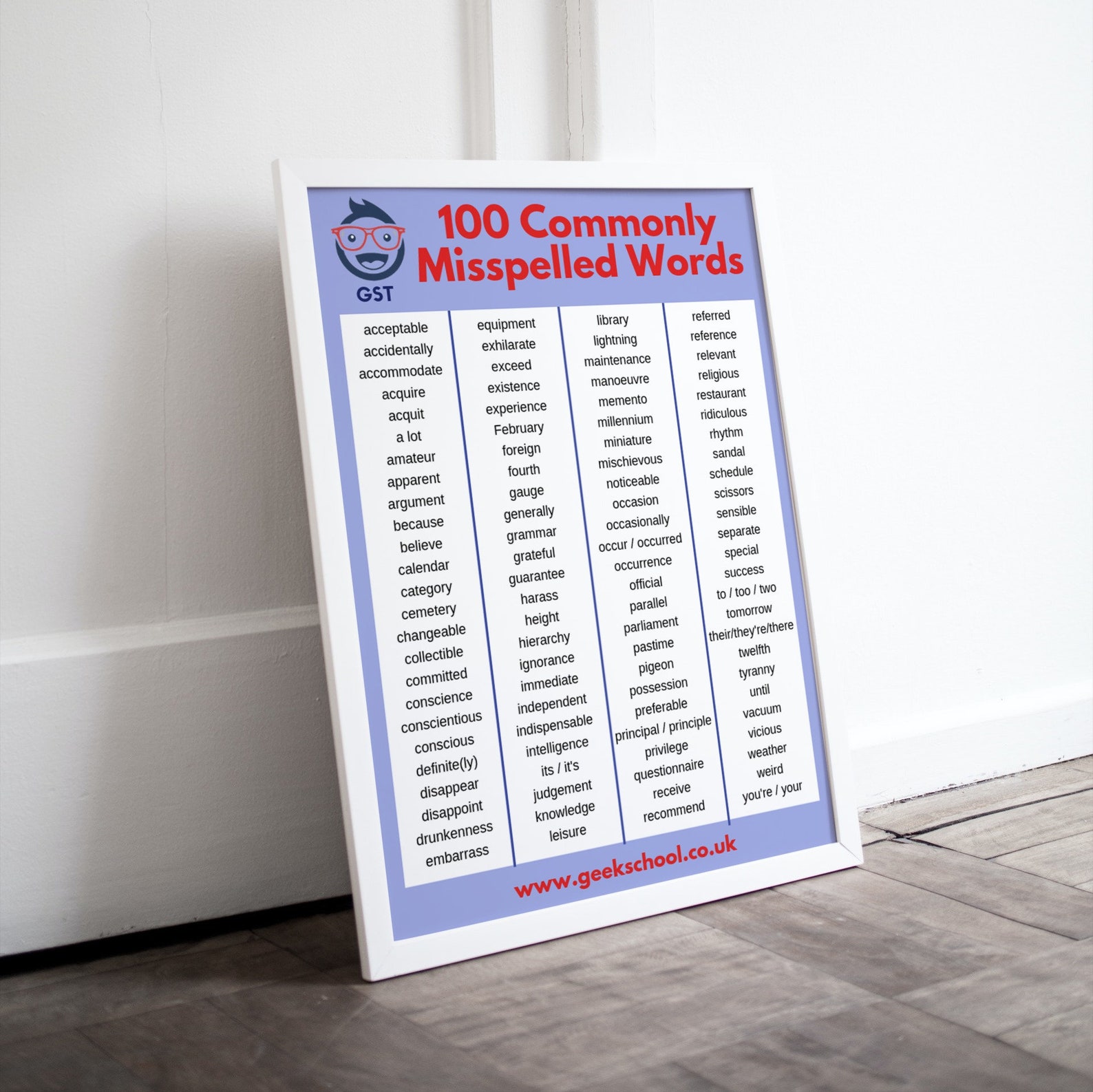 100 Commonly Misspelled Words | English Poster| Vocabulary Printable ...