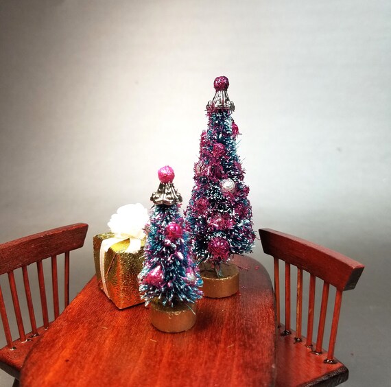 Mini Christmas Tree Duo Dollhouse Christmas Trees Handmade 1 Scale Holiday Tree Twosome For Table Top Mantle Bedroom