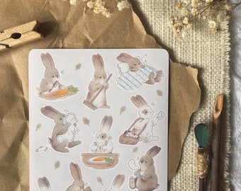 Cute bunny sticker sheet | Stickers for planner, scrapbooking, journaling, stationery gift for rabbit lovers.