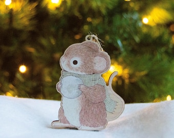 Wooden Mouse Christmas Tree Decoration, Woodland Ornament