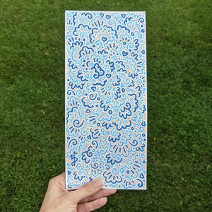 Long blue orange squiggly zigzag doodle | tiny art | Doodle art | small technical illustration | affordable original art
