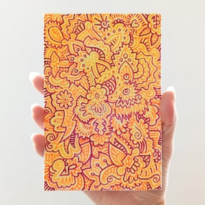 Warm paisley lightning doodle | tiny art | Doodle art | small technical illustration | affordable original art