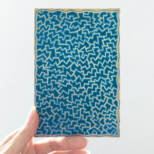 Blue Gold zigzag doodle | tiny art | Doodle art | small technical illustration | affordable original art