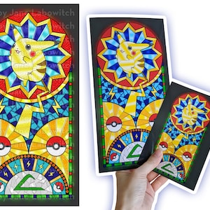 Pikachu stained glass print | digital illustration | choose your size! | Glossy | Fat Pikachu | Chubby Pikachu | Dynamax Pikachu | Chonkachu