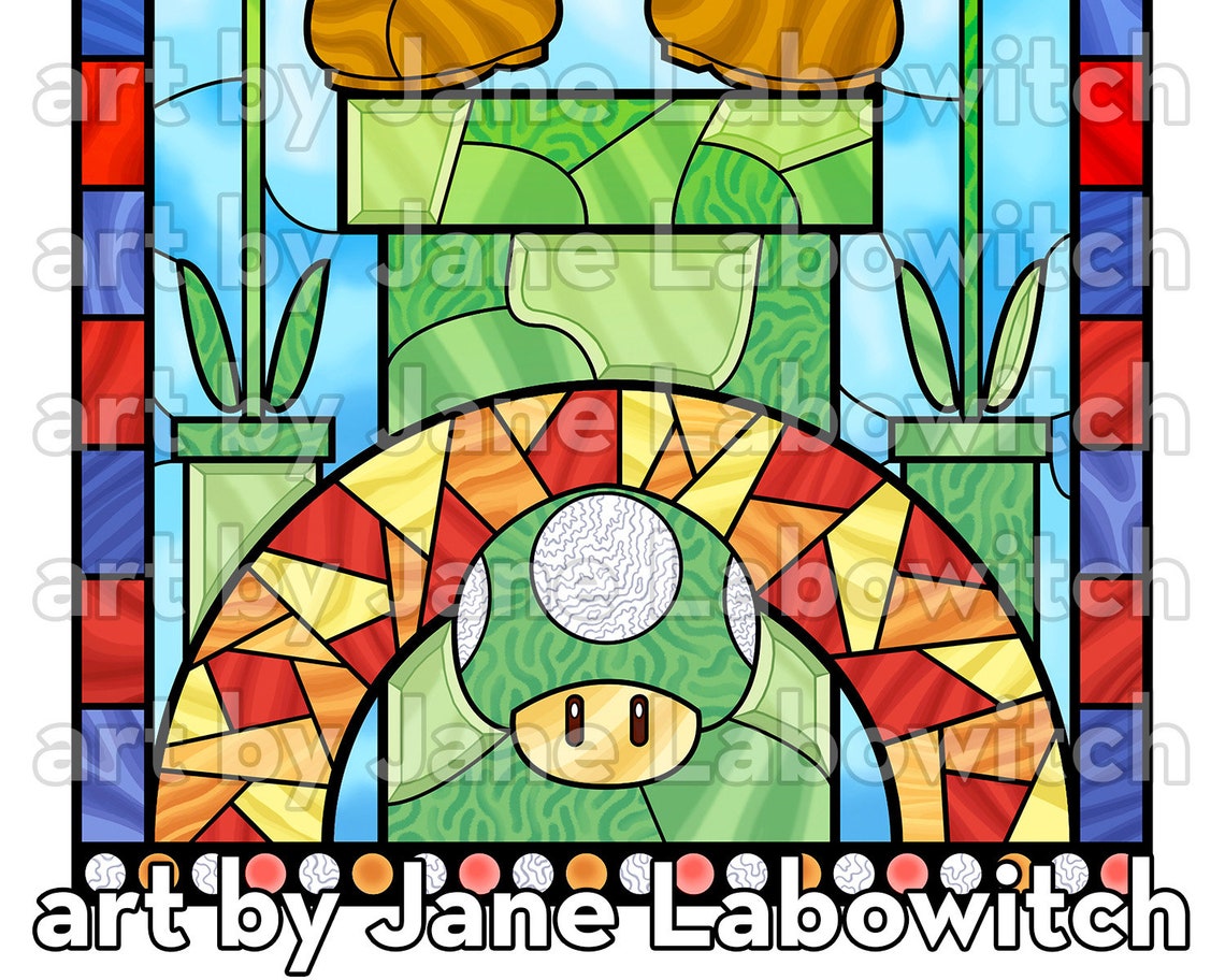 Mario Stained Glass Digital Illustration 10x20 Metallic Etsy