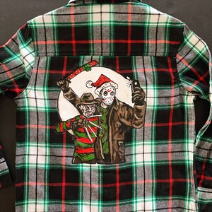 Freddy and jason inspired Christmas hand painted flannel