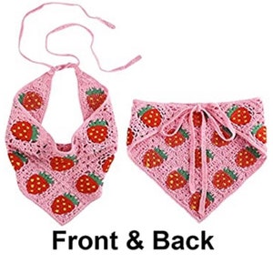 Crochet Strawberry Bandana / Flower Hair Kercheif / Retro Bandana / Crochet Accessory / Cute Unique Hairpiece