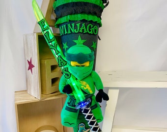 School bag sugar bag with Ninjago Lloyd plush figure lightsaber desired size