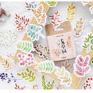 46x Etichette adesivo Kawaii Memory Card JAPAN BLÄTTER Giapponese Foglie colorate Fiori Bullet Journal Collage Set Adesivi Etichette scolastiche
