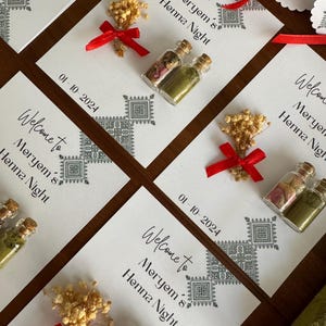 Biglietti all'henné Biglietti Kina Regali per gli ospiti Idee regalo Sposa Kina Henna Addio al nubilato Rose Gypsophila Regali Regali all'henné Regali Kina