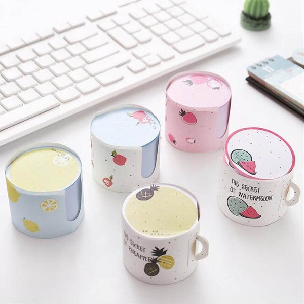 400Sheets Notepad 6 MotifS Cup Fruit Notebook Note Pads Fruits Sticky Notes Office Journal Pineapple Apple Peach Lemon Strawberry Melon