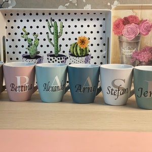 Copo de café personalizado 250ml, copo pessoal, nome, letra com copo individual, 6 cores, presente, ideia de aniversário