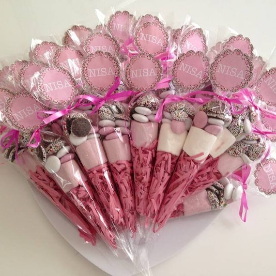 50pz Sacchetti Regalo in Plastica con Fiocco Rosa Sacchetti per