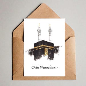 Karte Kaaba Islam Klappkarte Muslim Karte 15x15 mit Umschlag Wunschtext Personalisierbar Kabe Mekka Hijabi Hijab Mubarak Umre Postkarte Hajj