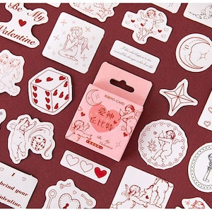 46x Sticker Labels Kawaii Memory BE MY VALENTINE Moon Stars Love Love Arrow Angel Angel Wing Sticker Liefde Amor Amore Baby Valenti