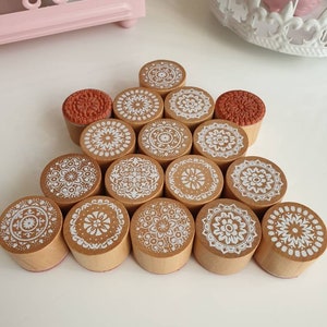 Tampon en bois rond, ornements vintage, flocon de neige, scrapbooking, bullet journal, estampage, carte, bricolage, 3 cm