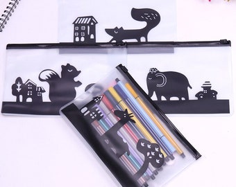 TIERE Taschen Transparent Stiftetui Stiftemäppchen 4 Motive