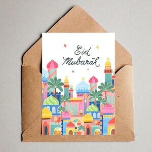 Kaart Eid Mubarak Islam Vouwkaart Moslimkaart 15x15 met Envelop Aangepaste tekst Personaliseerbaar Kabe Mekka Hijabi Hijab Mubarak Ansichtkaart