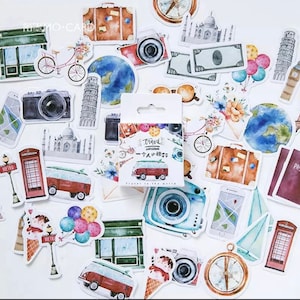 46x Sticker Etiketten Kawaii Memory Card TRAVEL Urlaub Städte Sehenswürdigkeiten Stickers Aufkleber London Amsterdam Paris Kamera Ballons