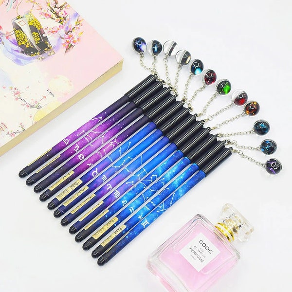 Horoscope Zodiac Pins Ballpoint Pen Gel Pen Black Luminous Ball Gel Pen 0.5 Mine Star Sign Light Ball Pendant Star Star