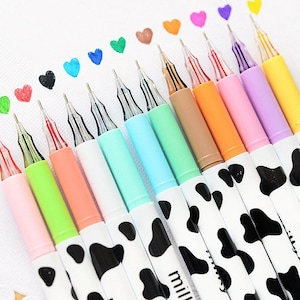 12x Gel Stifte Set Milky Stifte Milch Kuh Optik Bunte Stifte Gemischt Büro Point Schreiber Gelschreiber Pen Paket Set 0,5 Mine Zeichnen